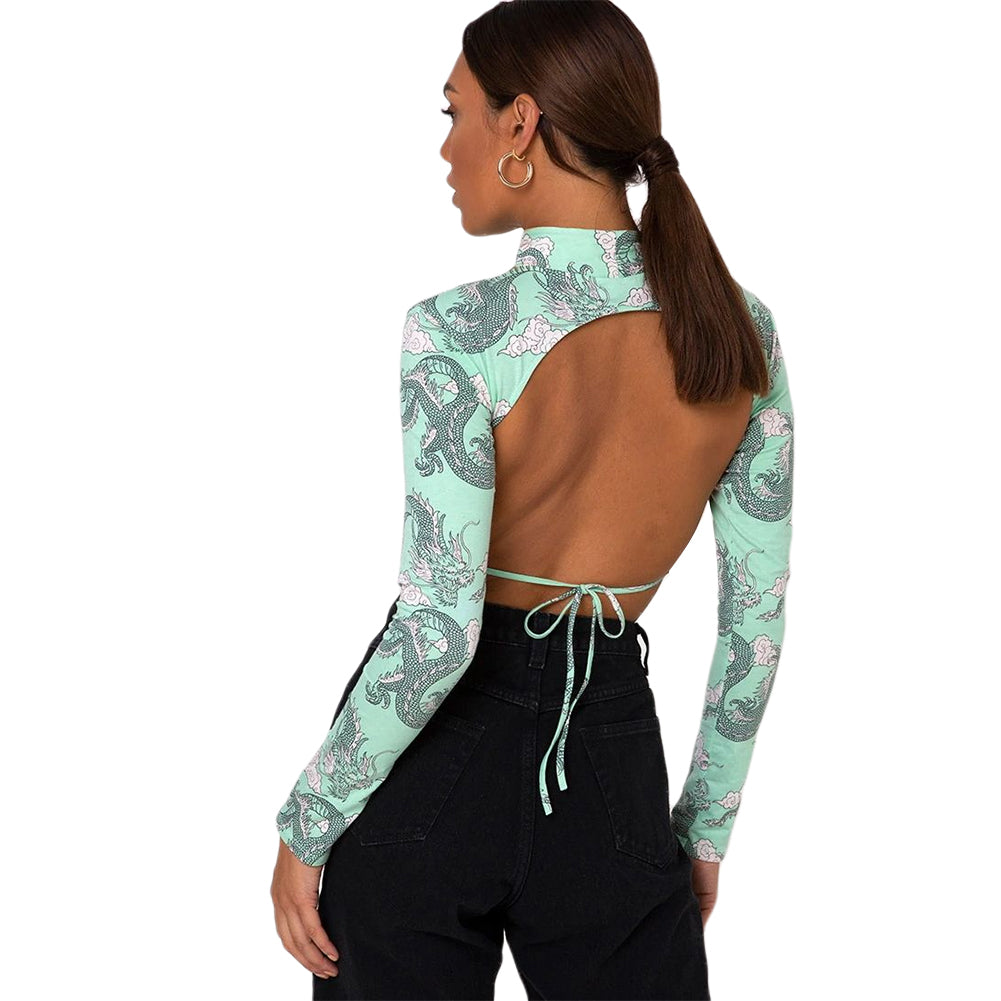 Backless Pattern Print Top