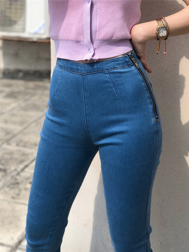 Side Zipper High Waisted Jeans