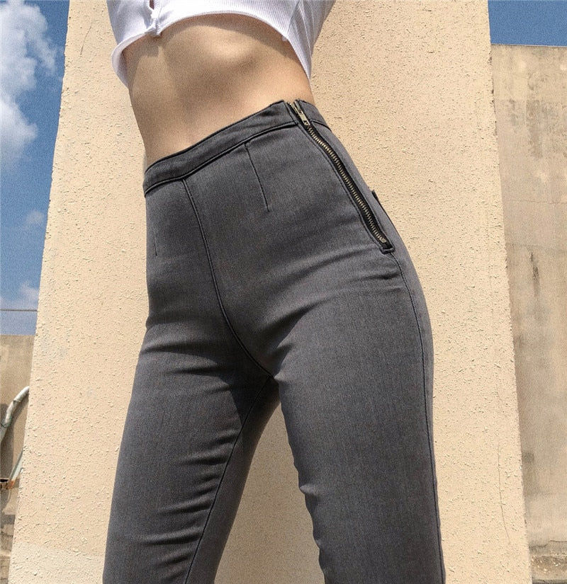 Side Zipper High Waisted Jeans